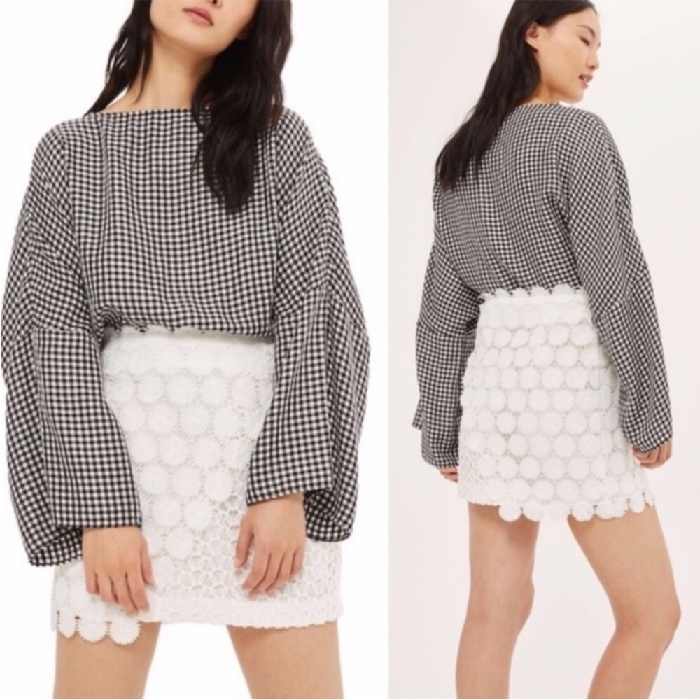 TopShop White Faux Wrap Lace Crochet Eyelet Floral Mini Skirt
